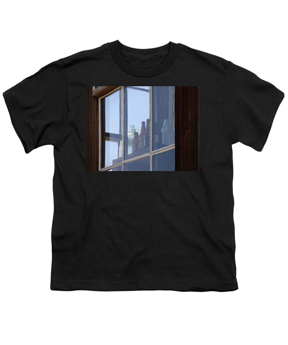 Old Youth T-Shirt featuring the photograph Old Bottles in Window by Marcia Socolik