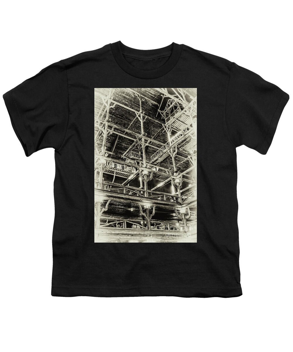 Yellowstone National Park Youth T-Shirt featuring the photograph Old Faithful Inn Interior 4 by Bob Phillips