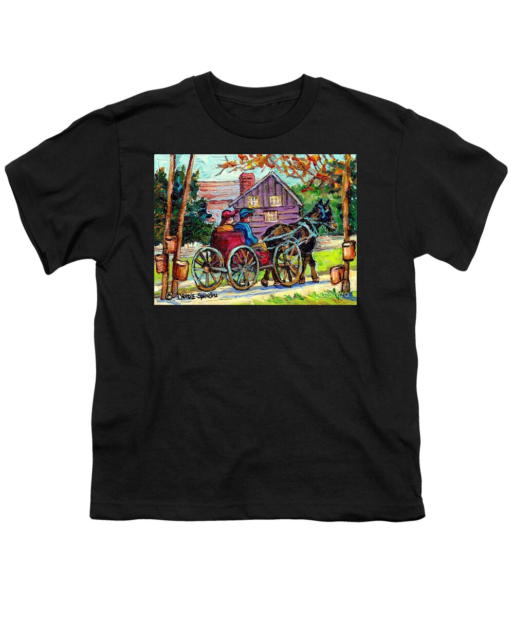 Canadian Landscape Youth T-Shirt featuring the painting Ontario Landscape Painting Maple Tree Sugar Shack Horse And Buggy Country Scene C Spandau Fine Art by Carole Spandau