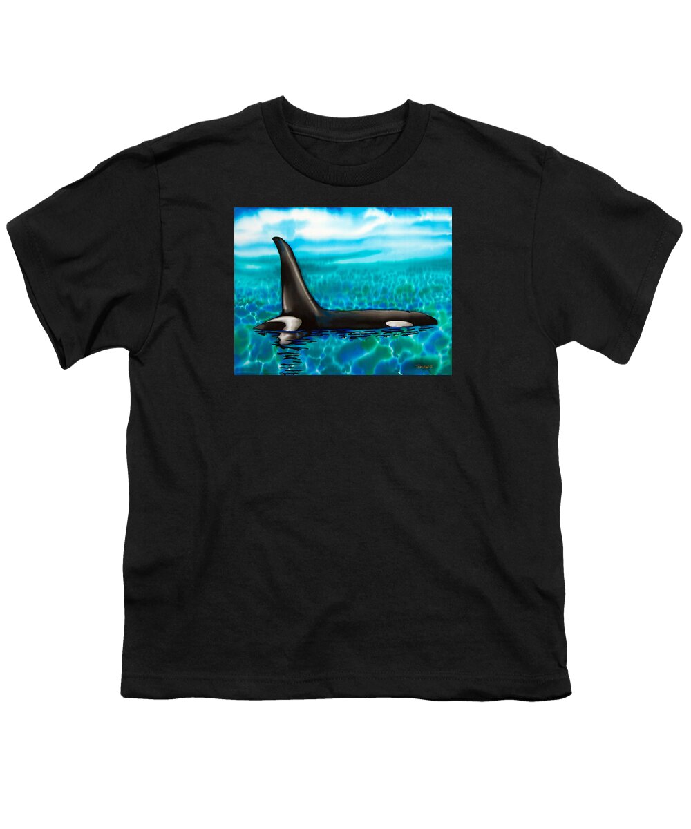  Orca Youth T-Shirt featuring the painting Orca by Daniel Jean-Baptiste