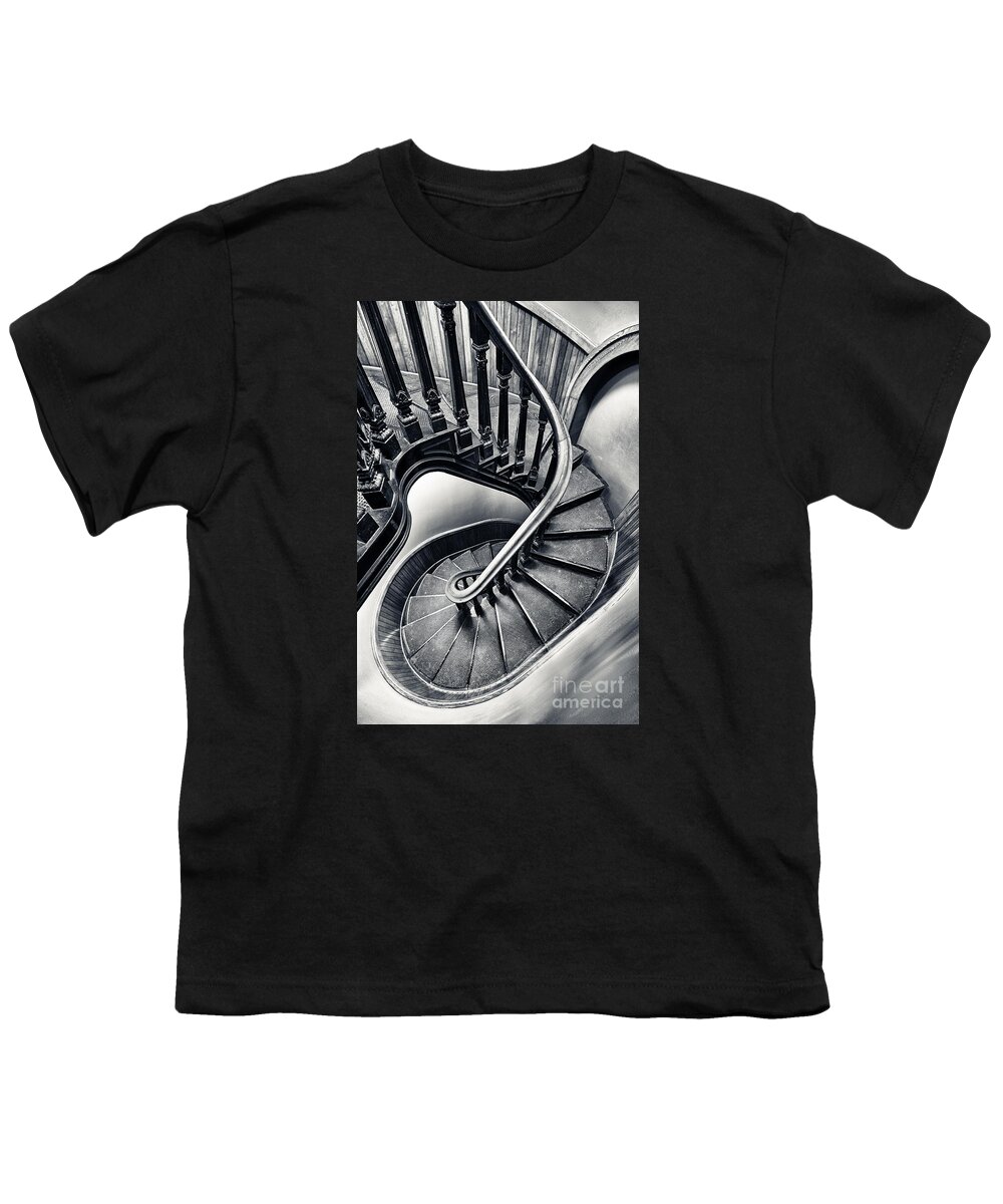 Oval Curved Curve Circle Circular Stair Stairway Stairs Black White Monochrome Youth T-Shirt featuring the photograph Oval Stairs 9884 by Ken DePue
