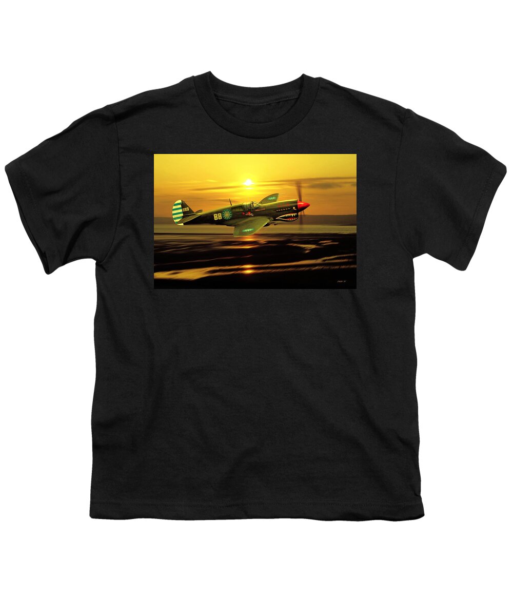 John Wills Art Youth T-Shirt featuring the digital art P40 Warhawk WW2 US Aviation Art by John Wills