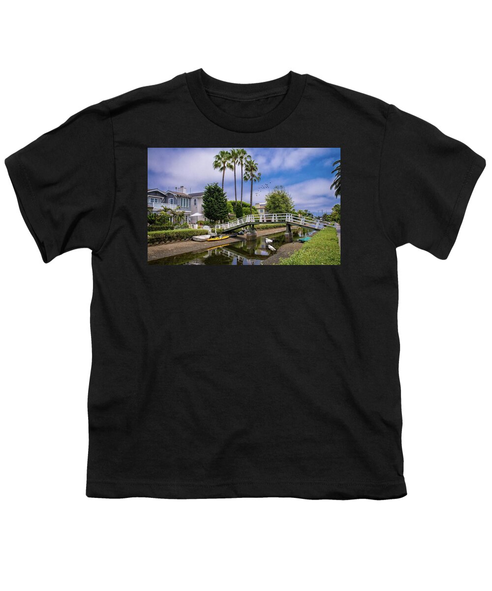 Venice Youth T-Shirt featuring the photograph Palms and Egrets at the Venice Canals by Lynn Bauer