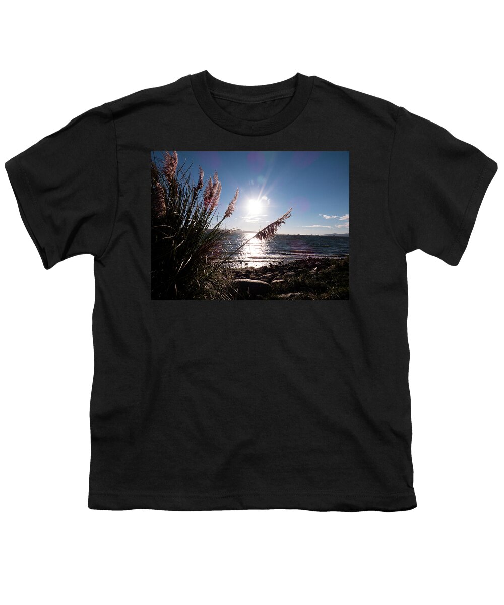 Pampas Grass Youth T-Shirt featuring the photograph Pampas By The Sea by Leslie Montgomery
