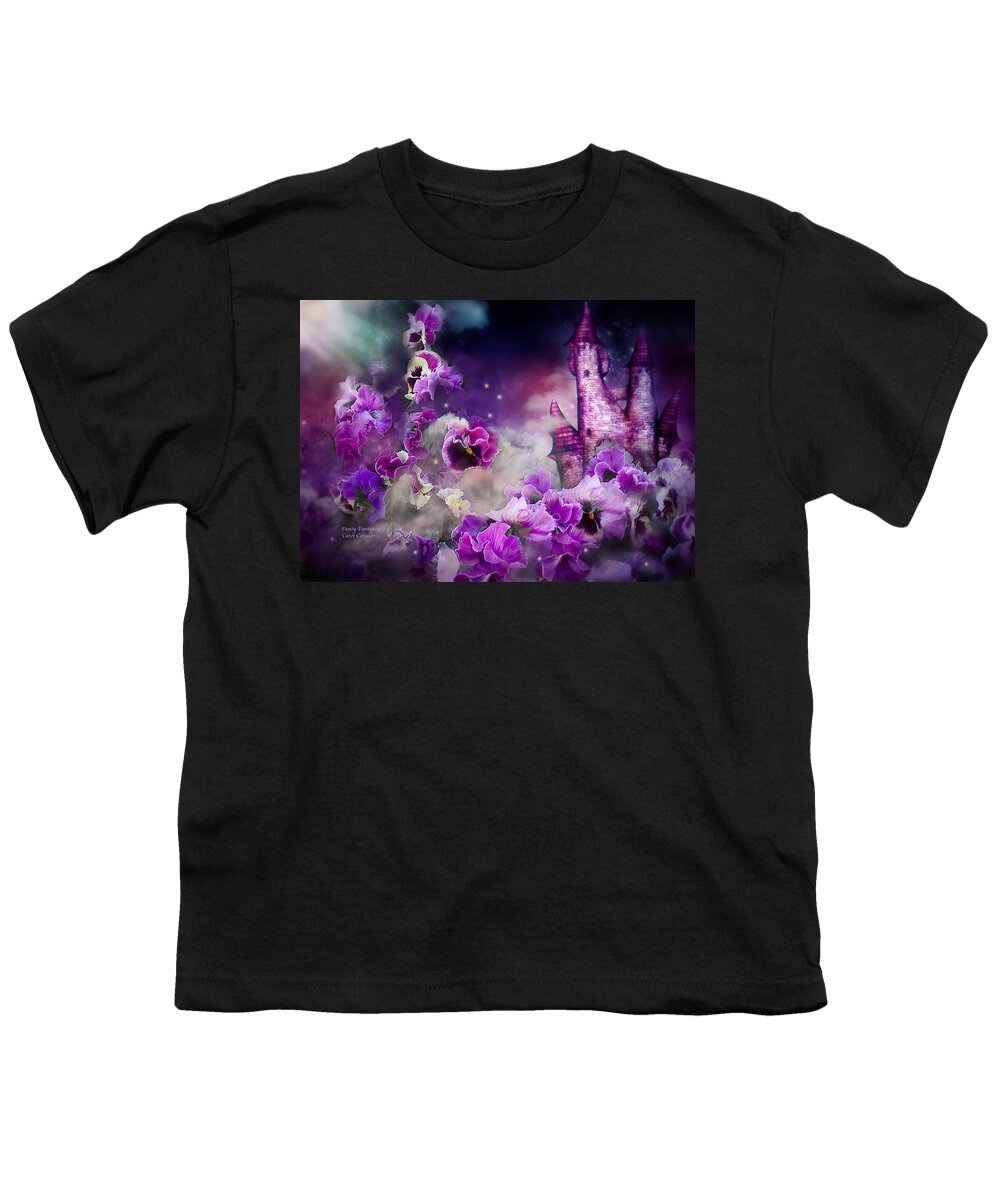 Pansy Youth T-Shirt featuring the mixed media Pansy Fantasy by Carol Cavalaris