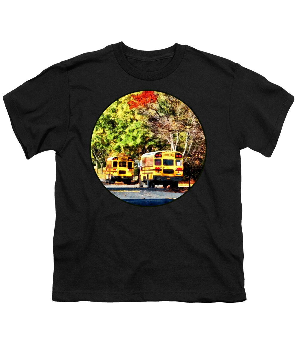 Bus Youth T-Shirt featuring the photograph Parked School Buses by Susan Savad