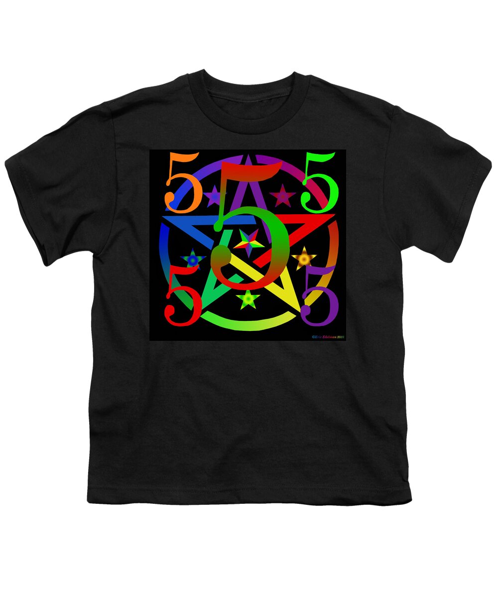 Pentacle Youth T-Shirt featuring the digital art Penta Pentacle in Black by Eric Edelman