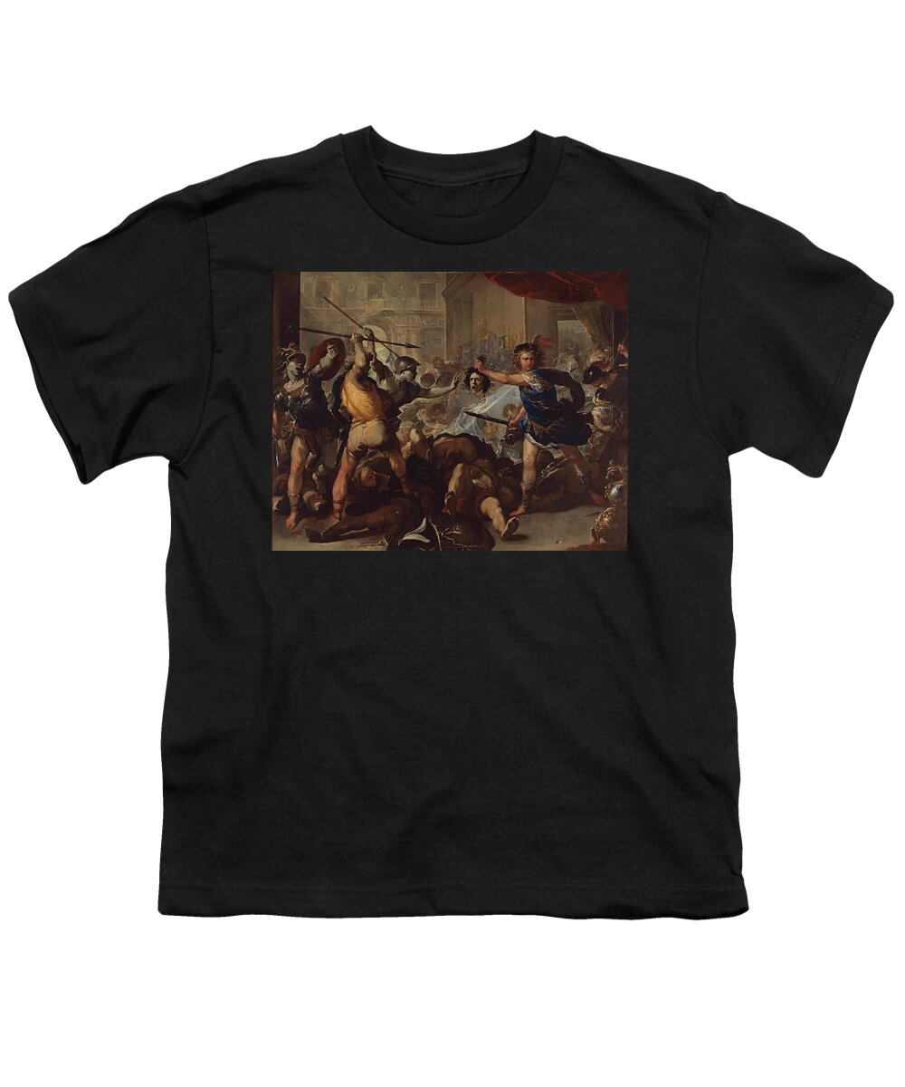 Luca Giordano Youth T-Shirt featuring the painting Perseus fights Phineas by Luca Giordano