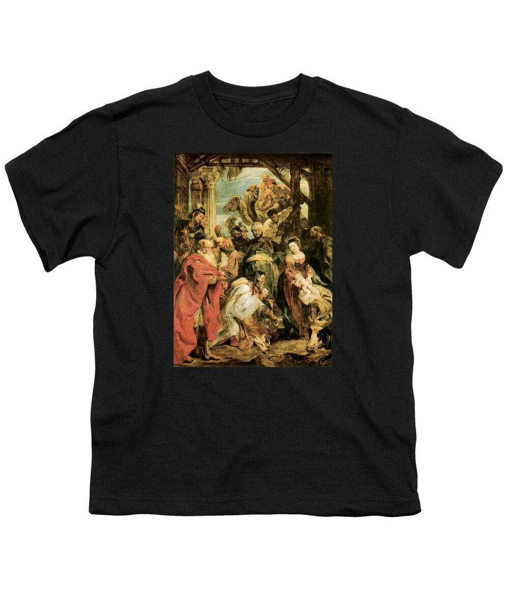 The Adoration Of The Magi Youth T-Shirt featuring the painting Peter Paul Rubens by The Adoration of the Magi