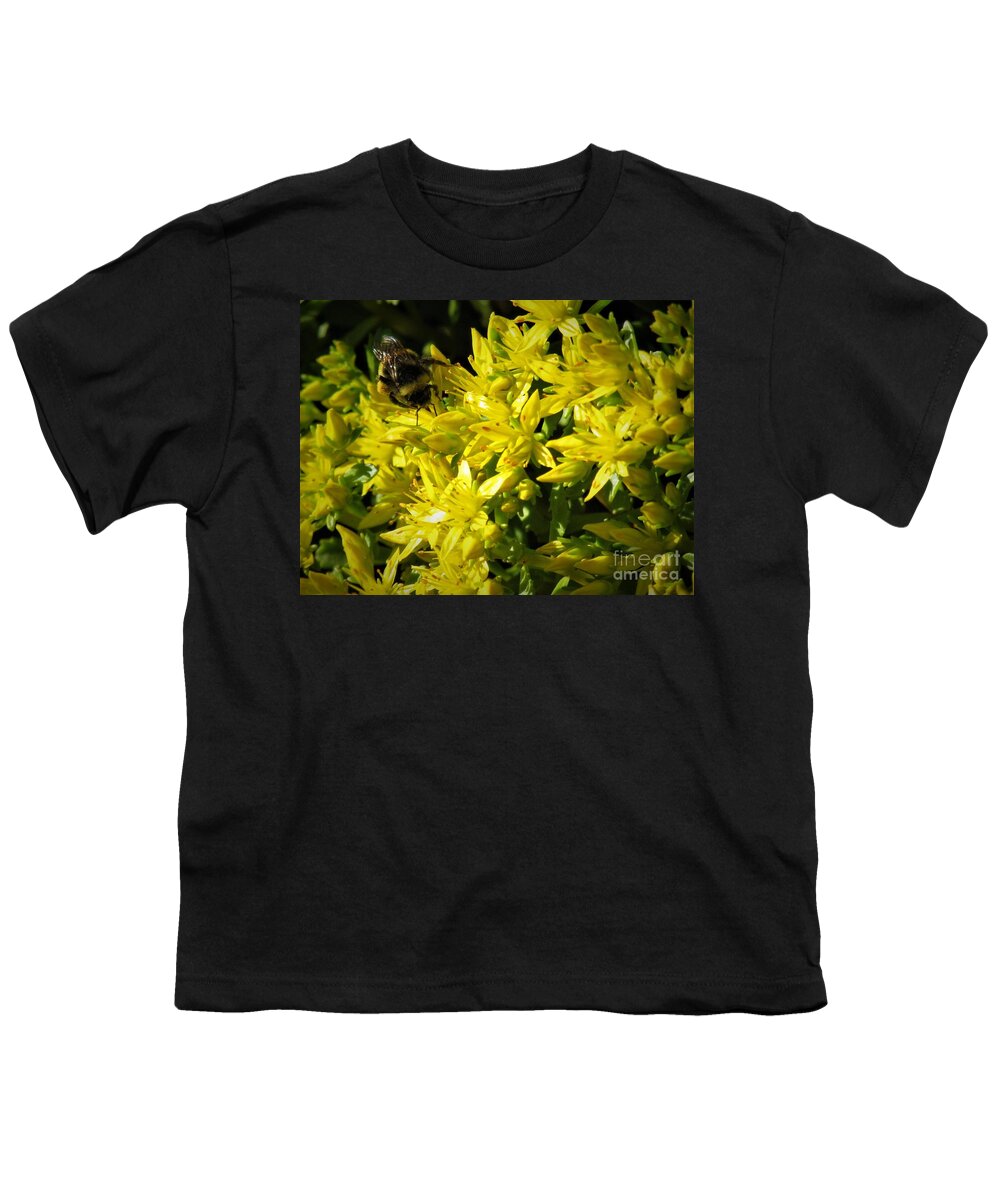 Photograph Youth T-Shirt featuring the photograph Photograph of a Bee on Yellow Flowers by Delynn Addams