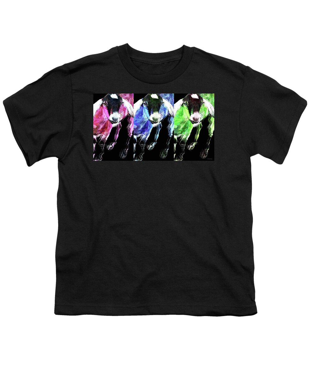 Goat Youth T-Shirt featuring the painting Pop Art Goats Trio - Sharon Cummings by Sharon Cummings