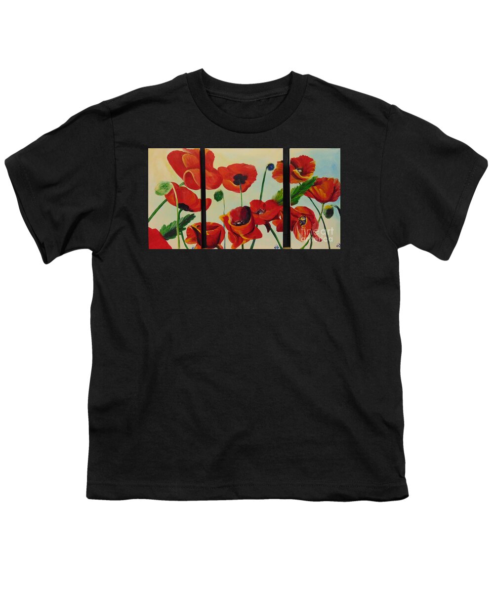 Acrylic Youth T-Shirt featuring the painting Poppies by Saundra Johnson
