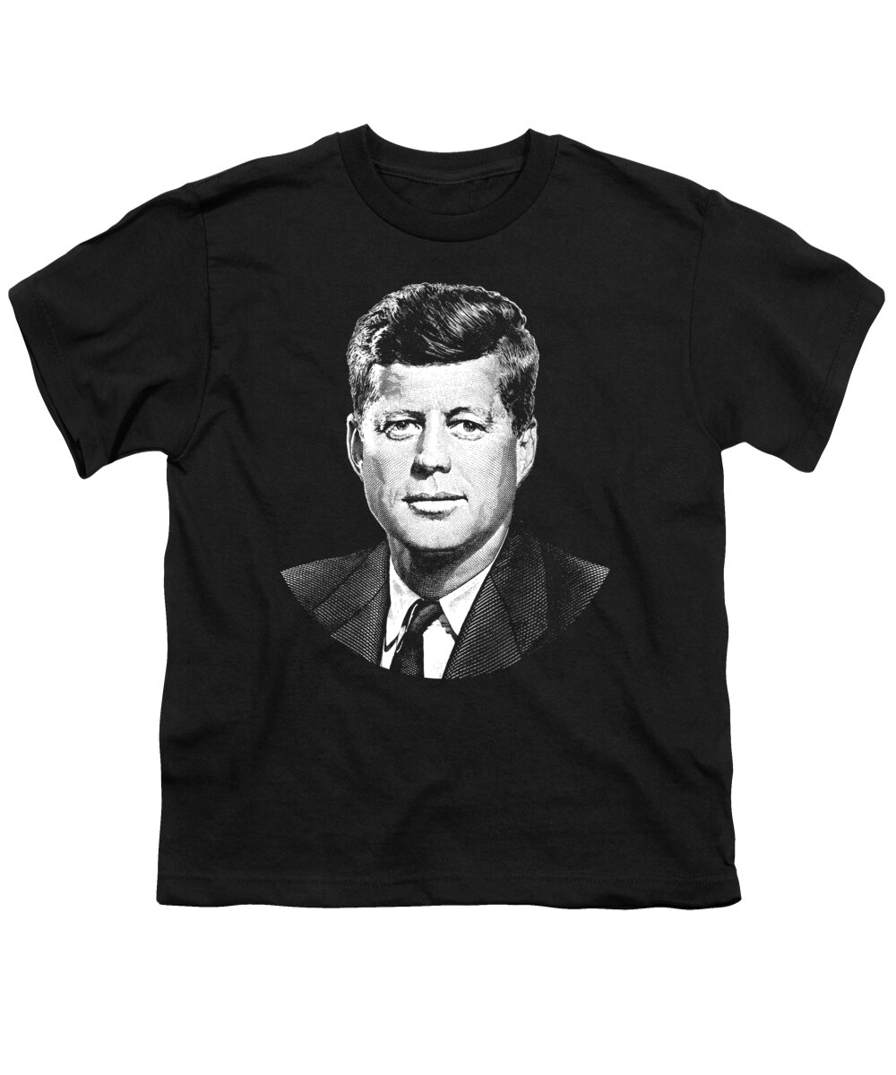 Jfk Youth T-Shirt featuring the digital art President John F. Kennedy Graphic Black and White by War Is Hell Store