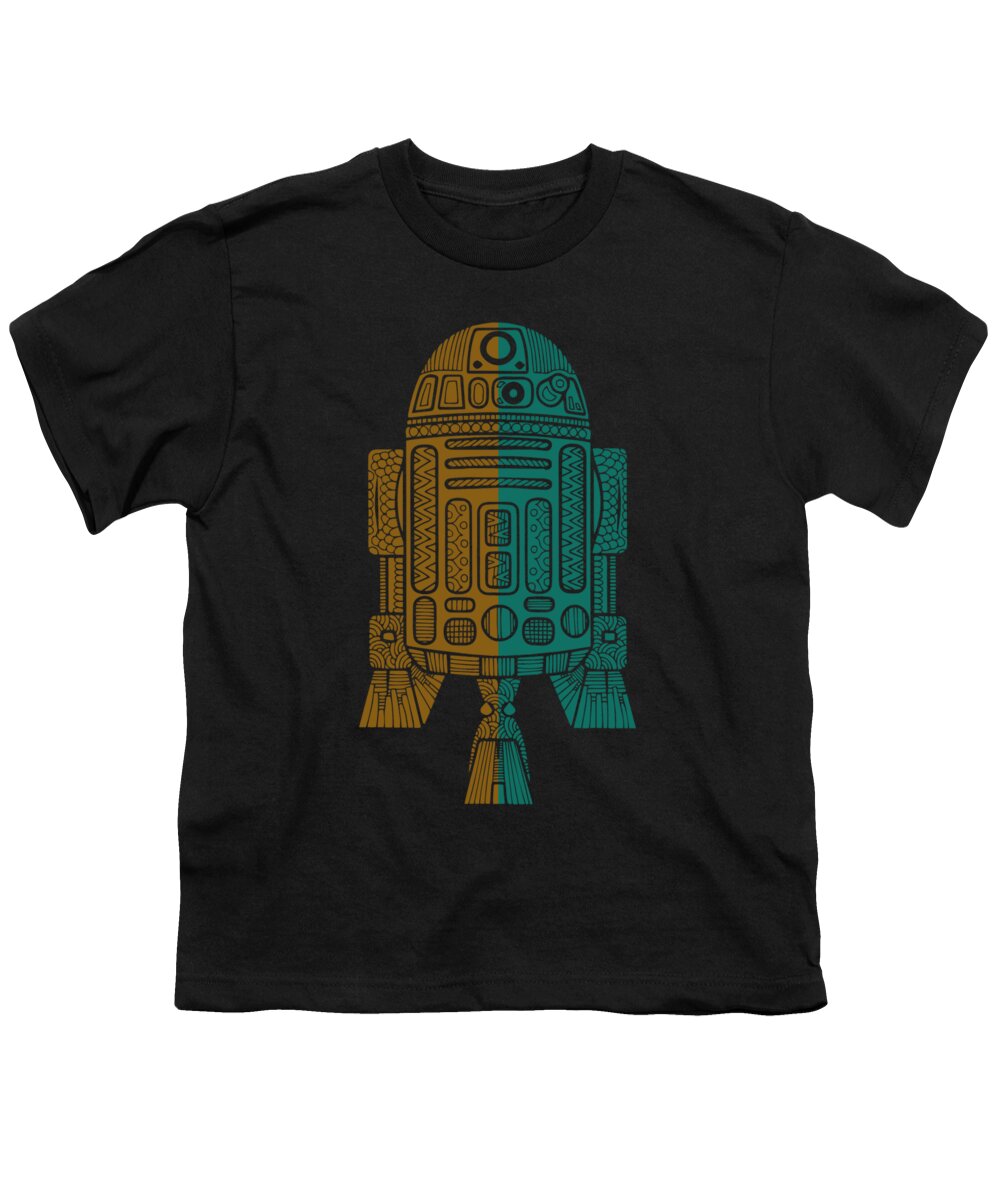 R2d2 Youth T-Shirt featuring the mixed media R2D2 - Star Wars Art - Brown, Blue by Studio Grafiikka