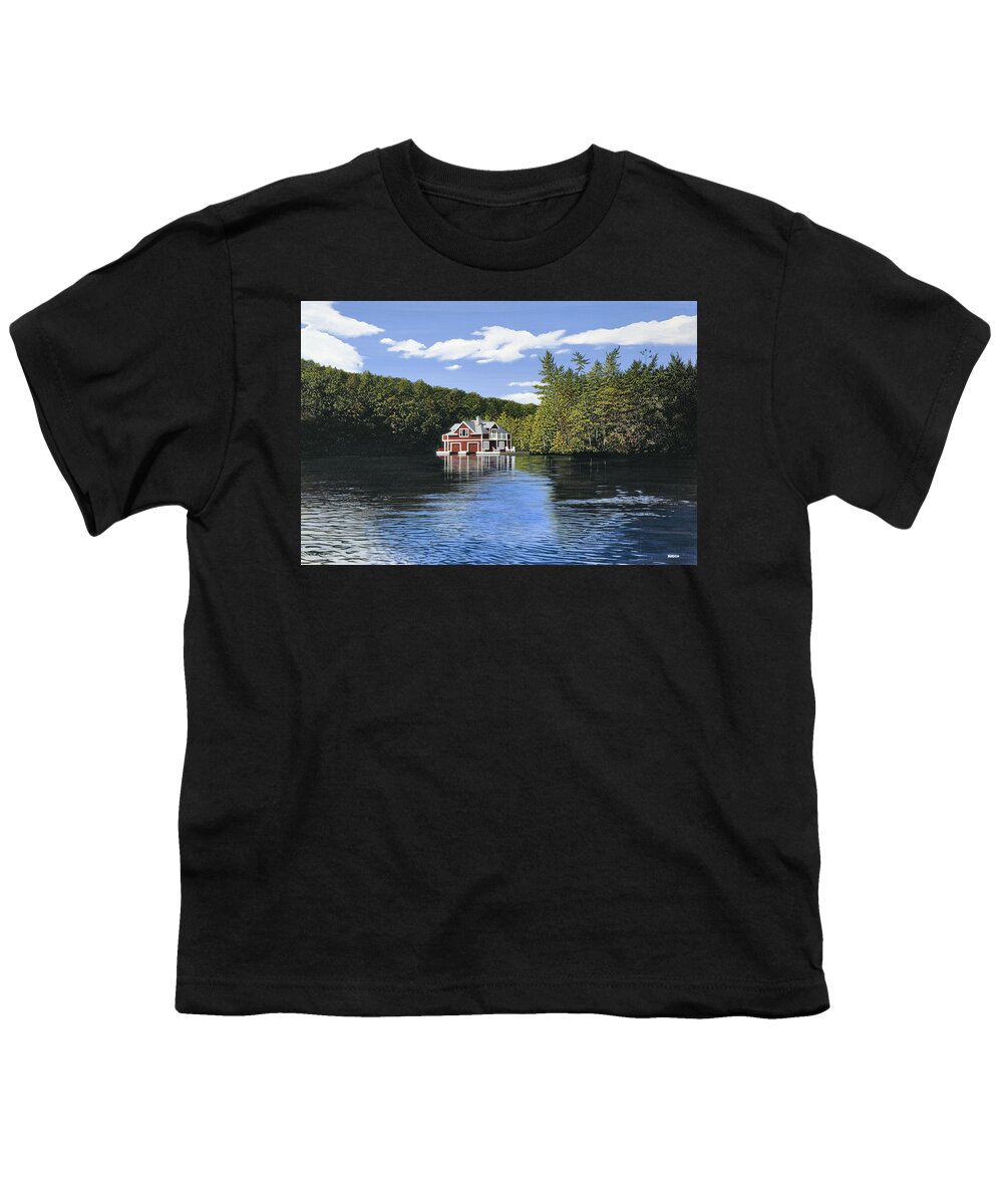 Landscapes Youth T-Shirt featuring the painting Red Boathouse by Kenneth M Kirsch