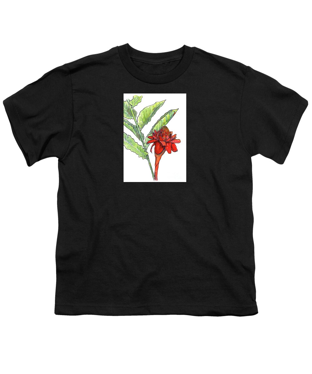 Ginger Youth T-Shirt featuring the painting Red Torch Ginger by Diane Thornton