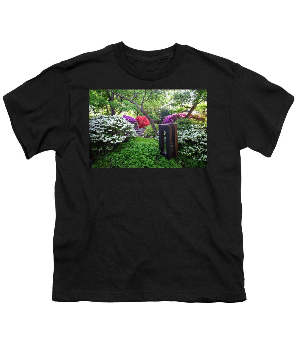 Jenny Rainbow Fine Art Photography Youth T-Shirt featuring the photograph Rhododendrons Blooms in Japanese Garden 17. Prague by Jenny Rainbow