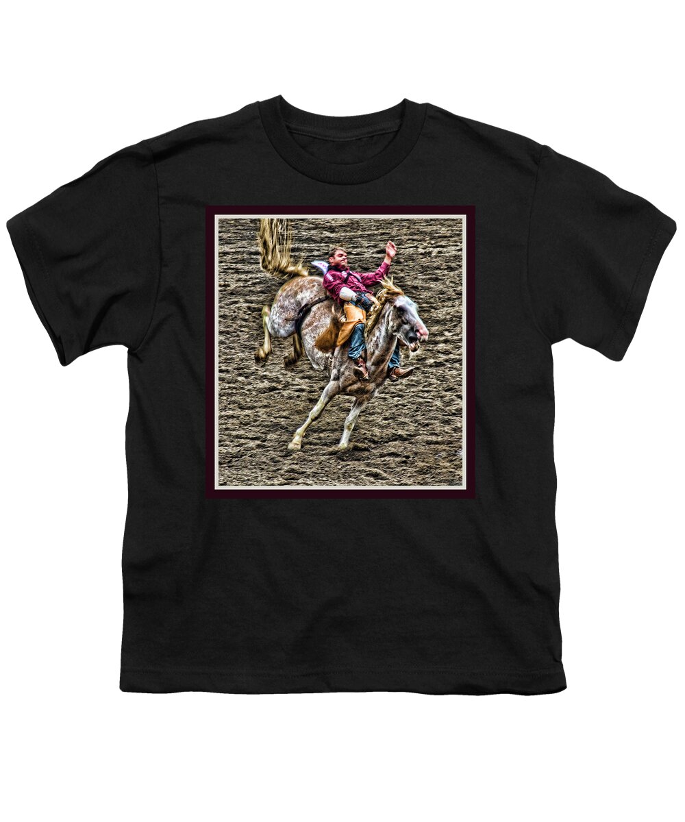Rodeo Youth T-Shirt featuring the photograph Ride em Cowboy by Ron Roberts