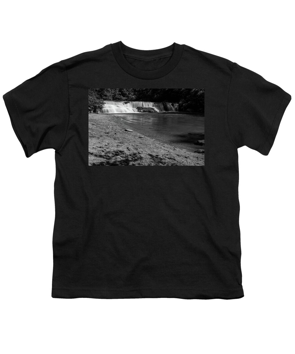 Water Fall Youth T-Shirt featuring the photograph Riley Moore Falls in BW by Doug Camara