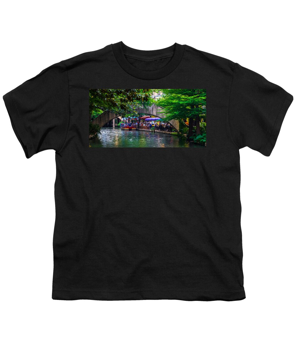 Arched Bridge Youth T-Shirt featuring the photograph River Walk Dining by Ed Gleichman
