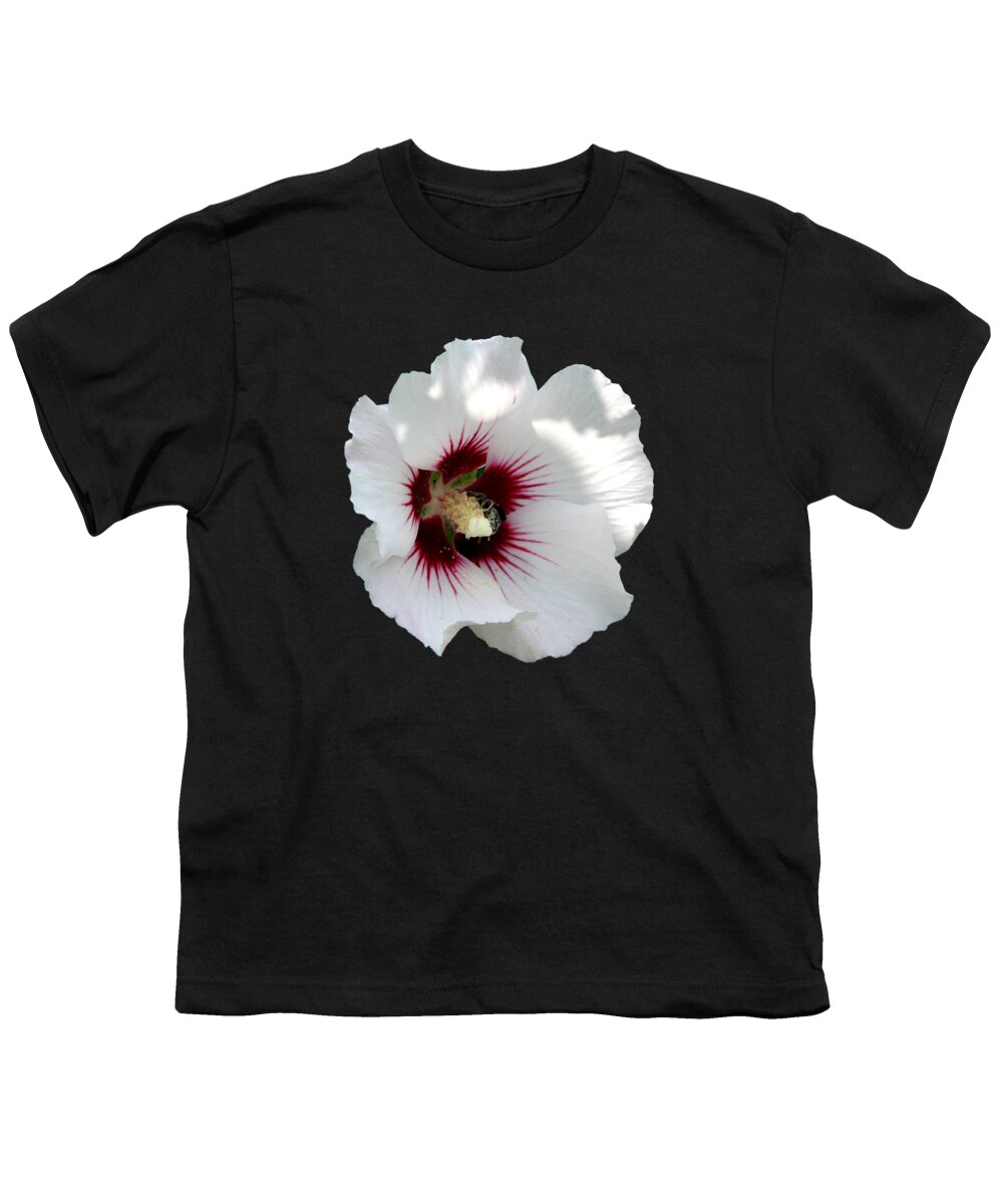 Rose Of Sharon Youth T-Shirt featuring the photograph Rose of Sharon Flower and Bumble Bee by Rose Santuci-Sofranko