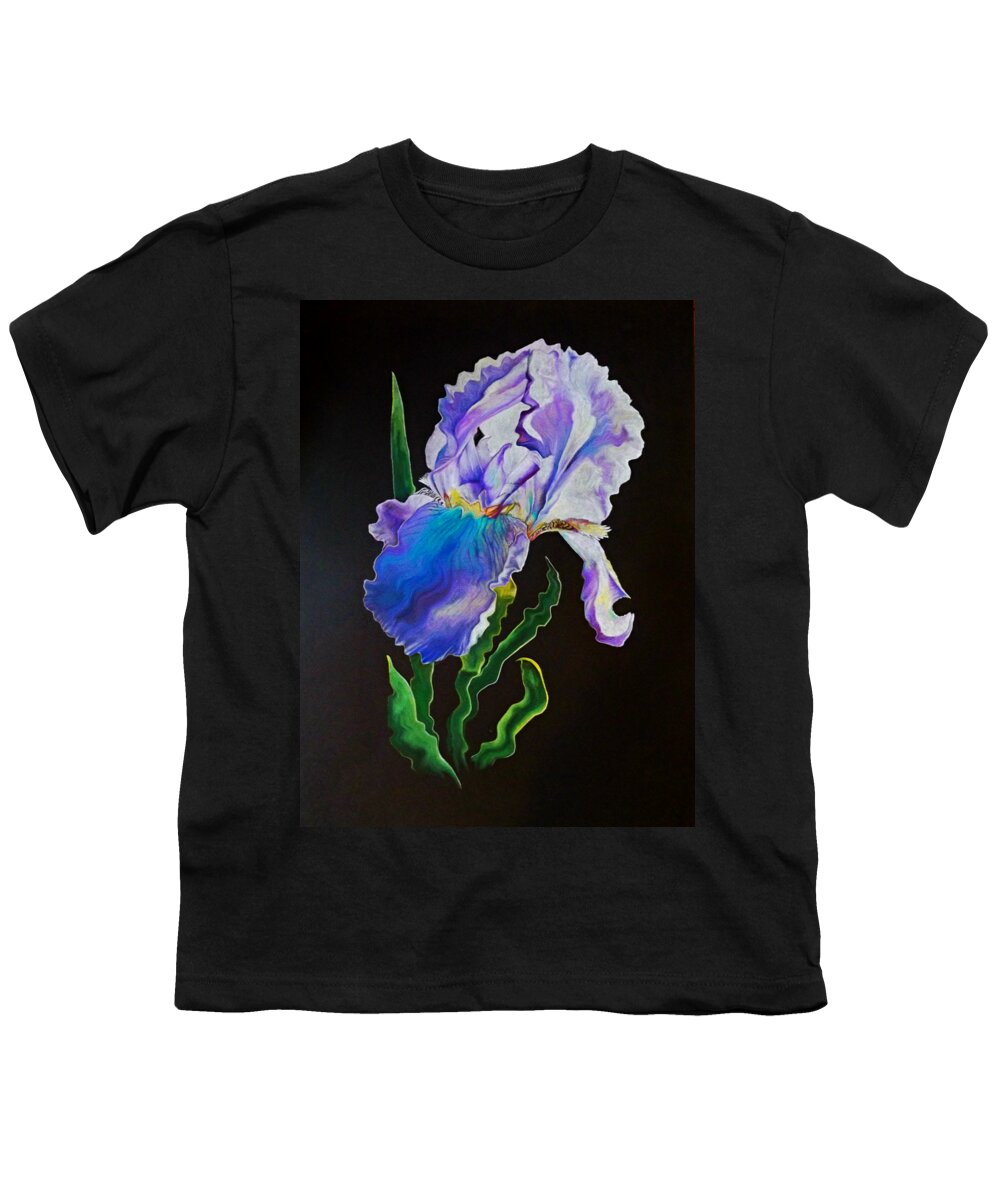 Flower Youth T-Shirt featuring the drawing Ruffled Iris by David Neace