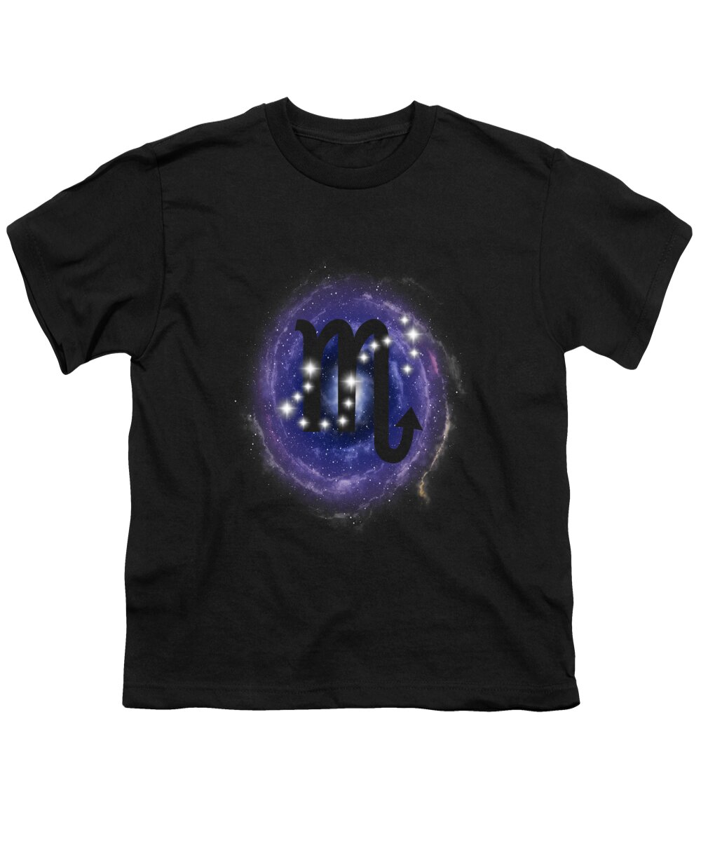 Scorpio Youth T-Shirt featuring the digital art Scorpio Zodiac Sign Stars Constellation by Garaga Designs