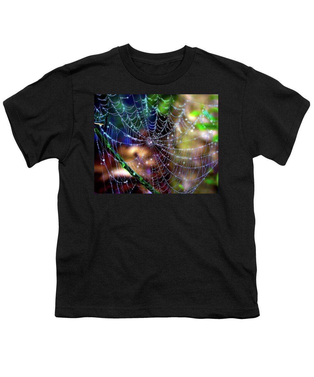Spider Web Youth T-Shirt featuring the photograph Shimmering Silk by Mark Andrew Thomas