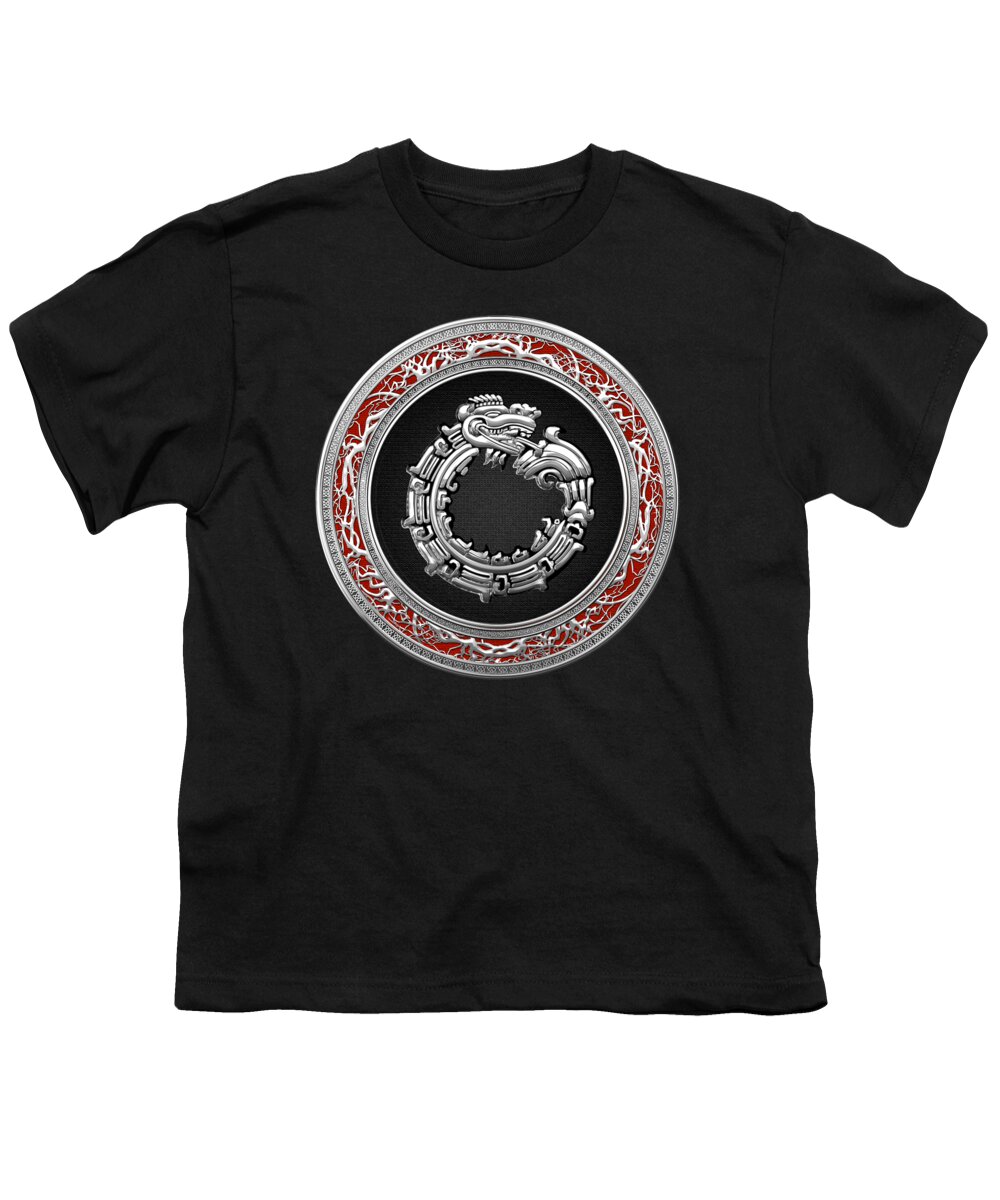 'treasure Trove' By Serge Averbukh Youth T-Shirt featuring the digital art Silver Serpent God Quetzalcoatl by Serge Averbukh