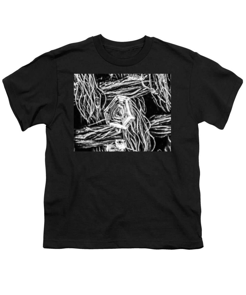 Snowflake Youth T-Shirt featuring the photograph Snowflake abstract winter crystal by Toby McGuire