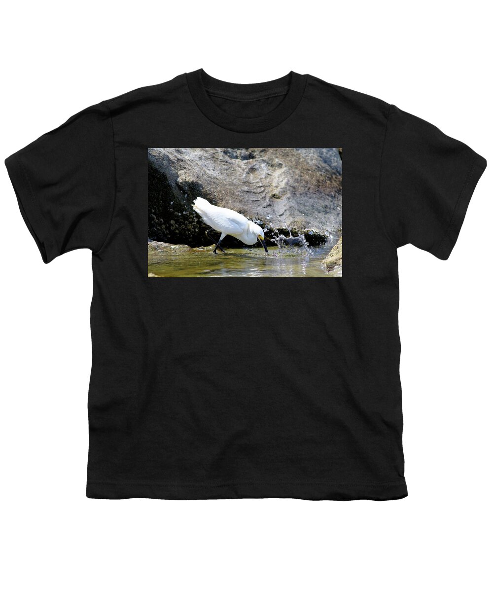 Snowy Egret Youth T-Shirt featuring the photograph Snowy Egrets Splash by Carol Montoya