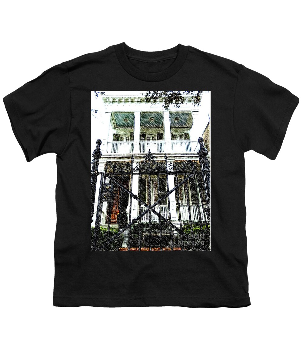 Architecture Youth T-Shirt featuring the photograph Southern Elegance Sketch by Michael Hoard
