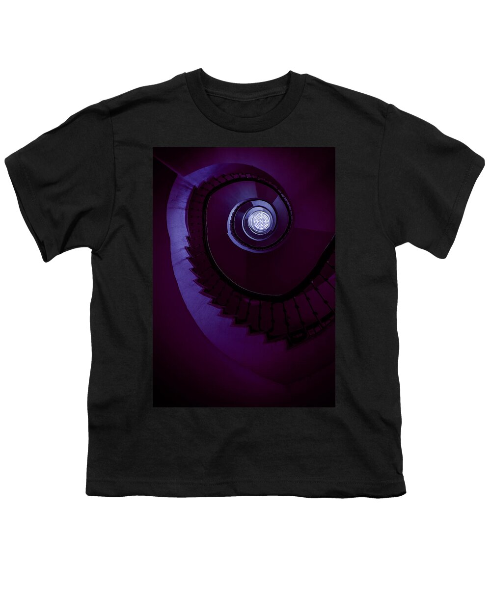 Staircase Youth T-Shirt featuring the photograph Spiral staircase in violet tones by Jaroslaw Blaminsky