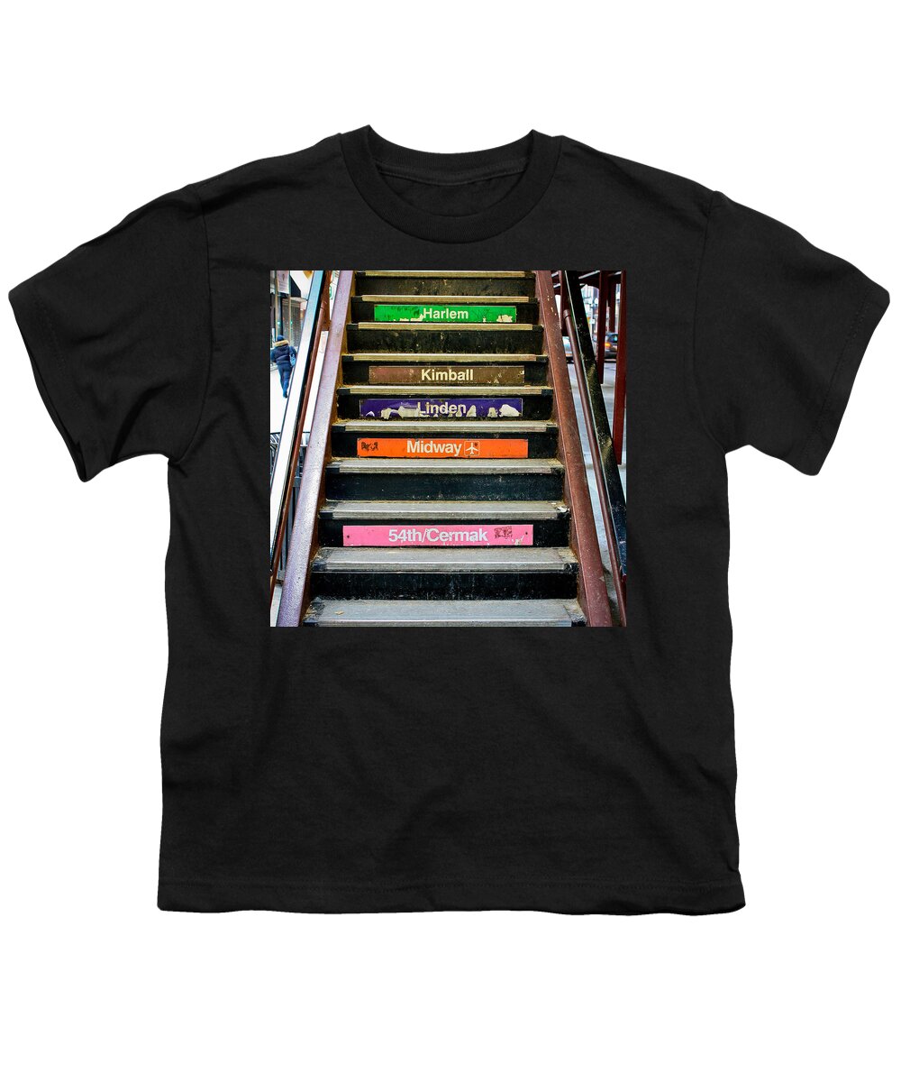 Chicago Youth T-Shirt featuring the photograph Stairs to the Chicago L by Anthony Doudt