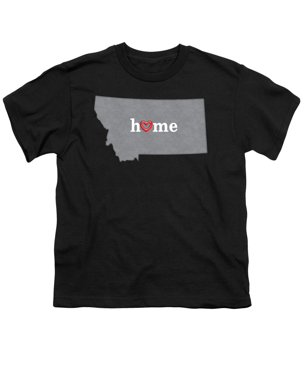 Montana Youth T-Shirt featuring the painting State Map Outline MONTANA with Heart in Home by Elaine Plesser