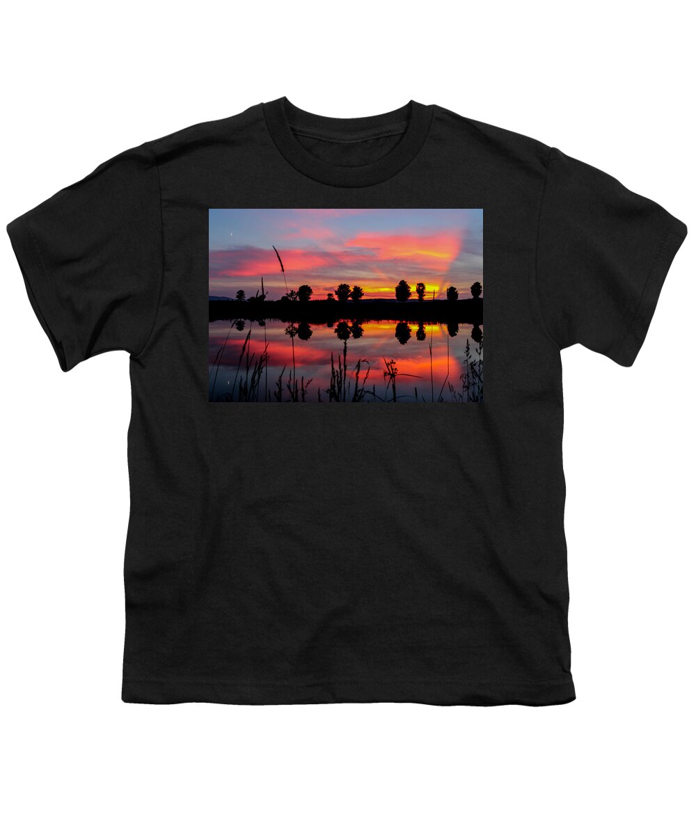 Landscape Youth T-Shirt featuring the photograph Summer Sunset with Moon by Tim Kirchoff