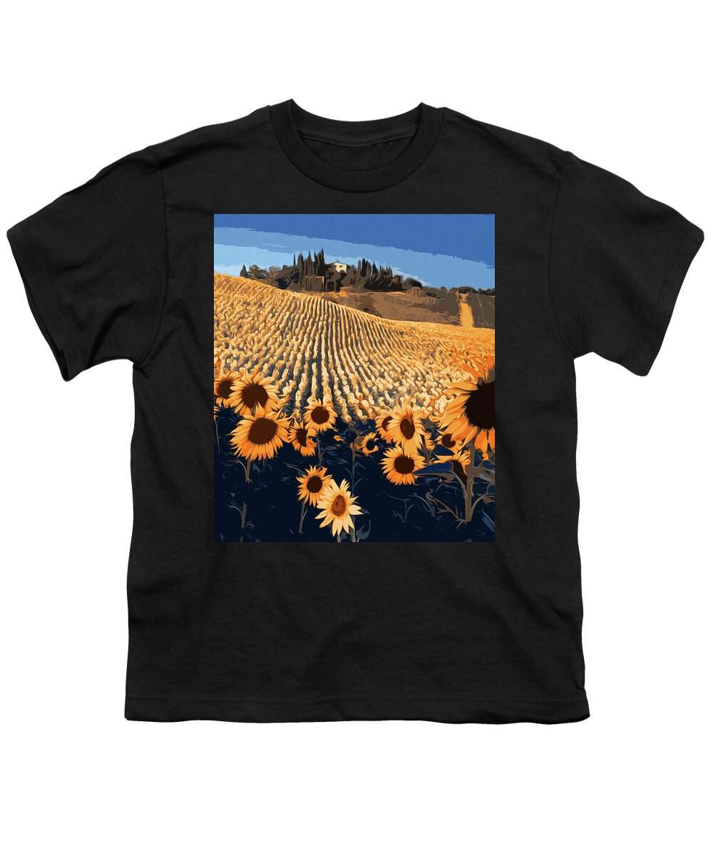 Sunflower Landscape Youth T-Shirt featuring the painting Sunflower Paradise by AM FineArtPrints