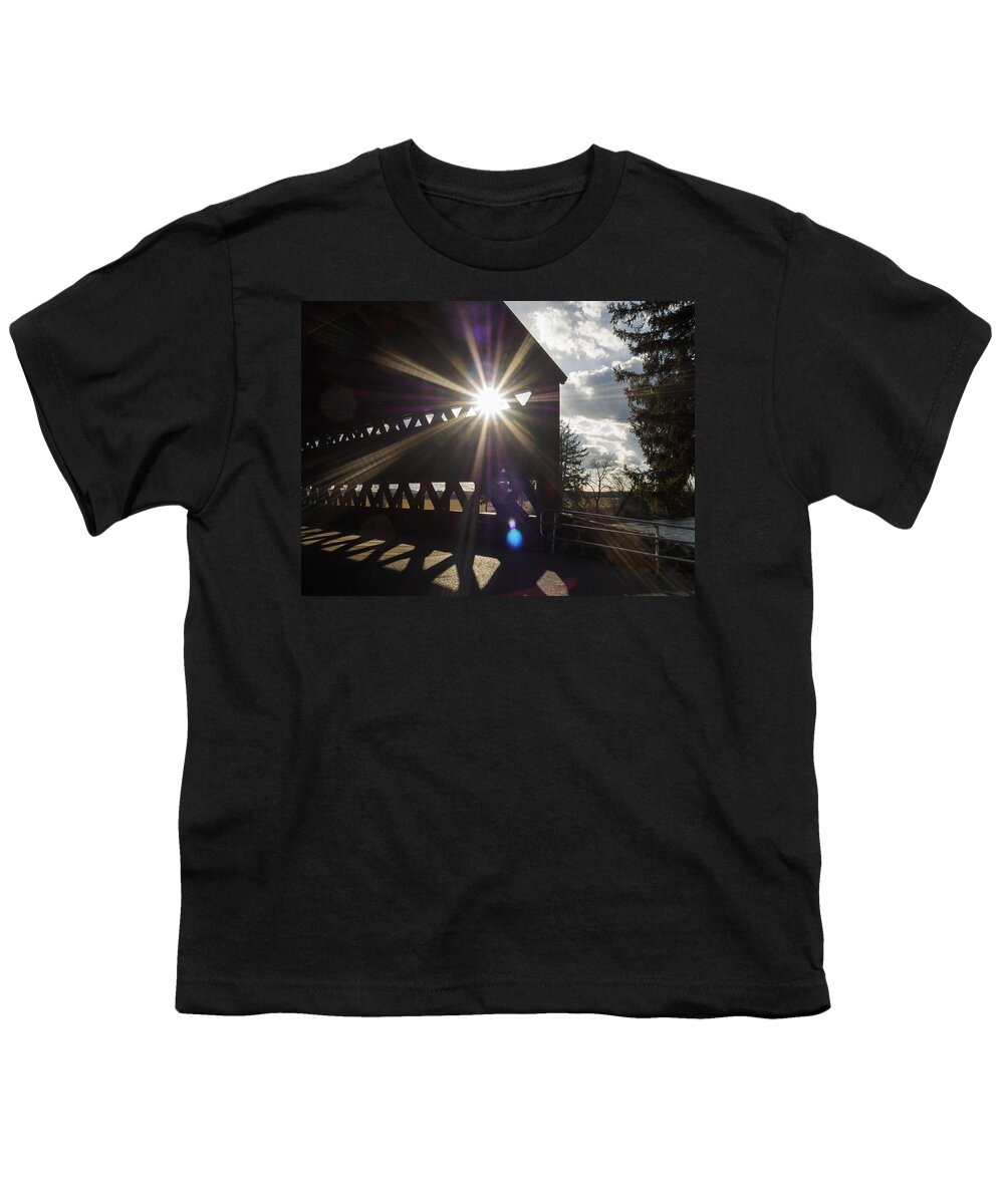 Adams Youth T-Shirt featuring the photograph Sunlight through Sachs Covered Bridge by Marianne Campolongo