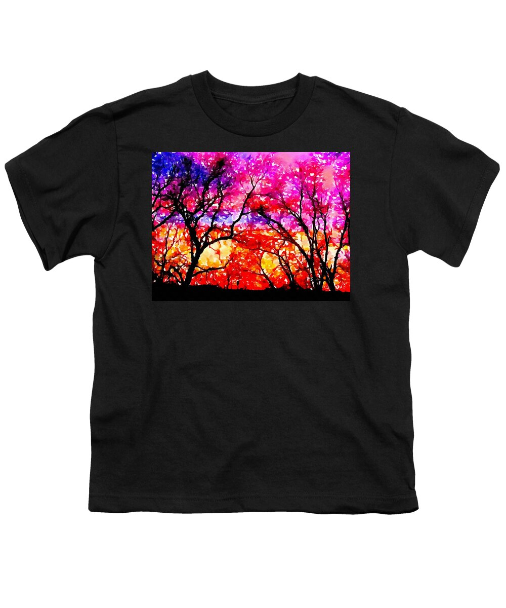 Digital Art Youth T-Shirt featuring the pyrography Sunset Tree Line by Delynn Addams