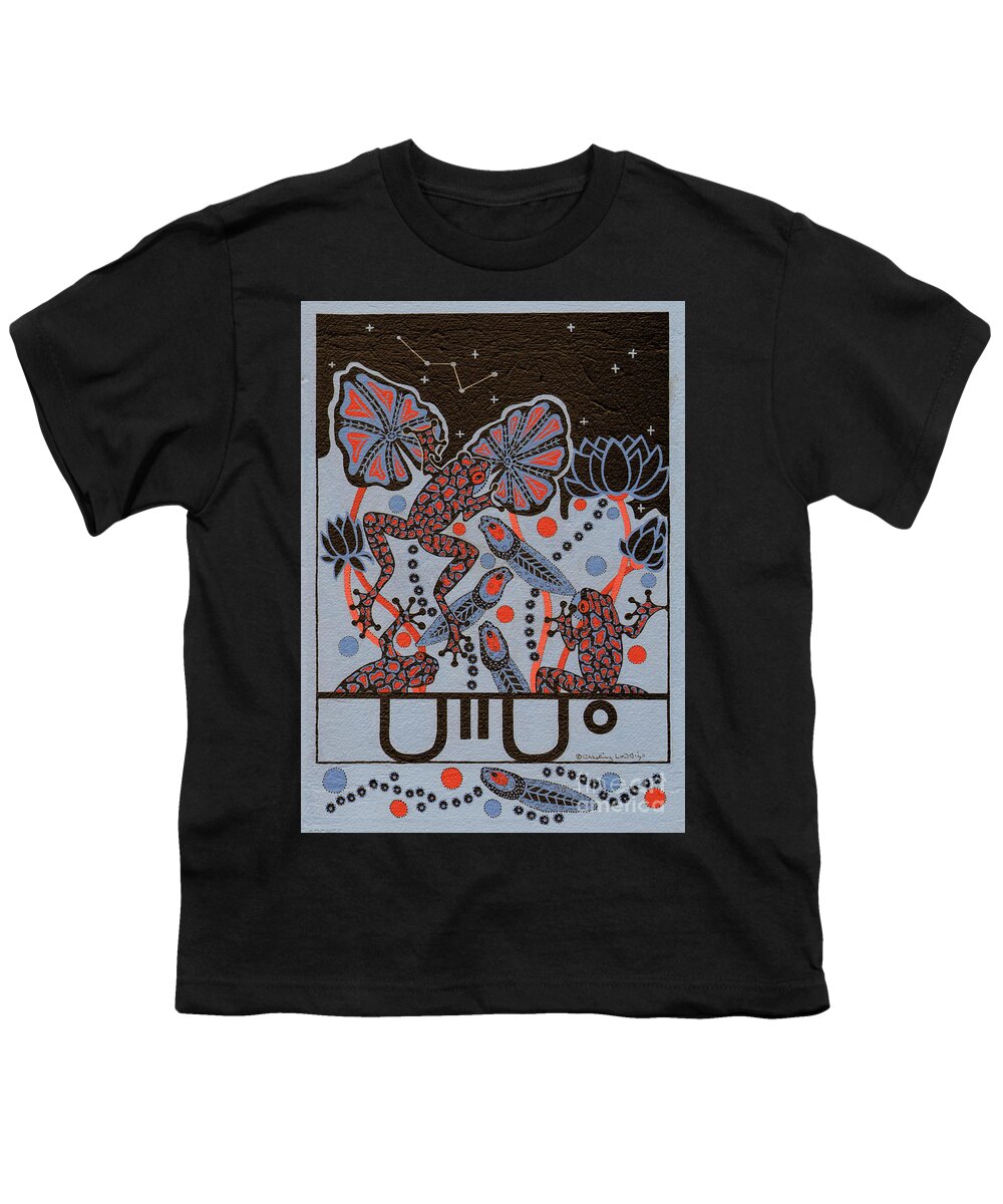 Native American Youth T-Shirt featuring the painting Tehteu Little Green Frogs by Chholing Taha