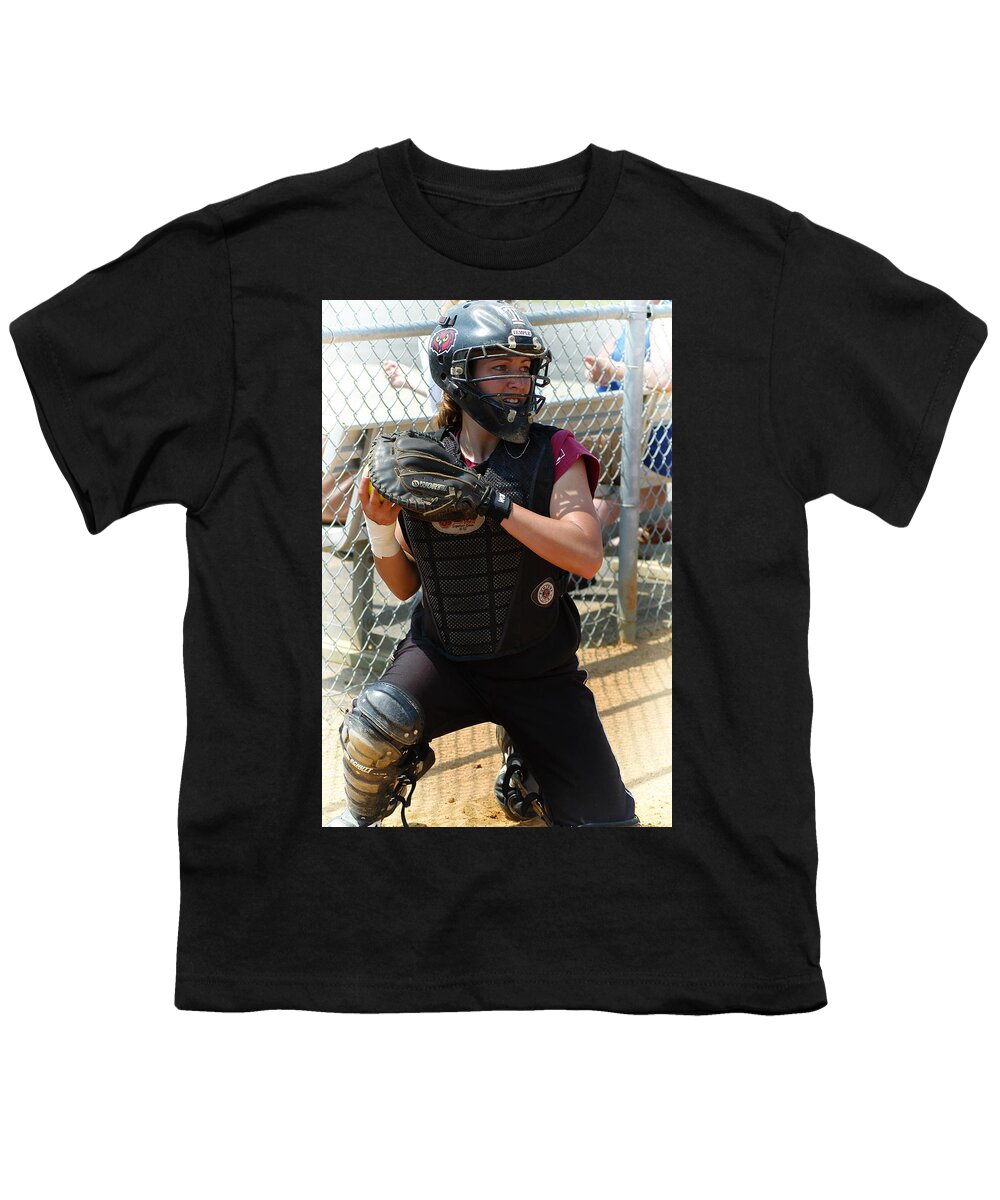 Softball Youth T-Shirt featuring the photograph Temple University Bullpen Catcher by Mike Martin