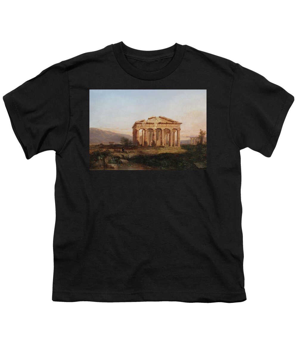 Temple Youth T-Shirt featuring the painting Temples of Paestum by Jules Louis Philippe Coignet