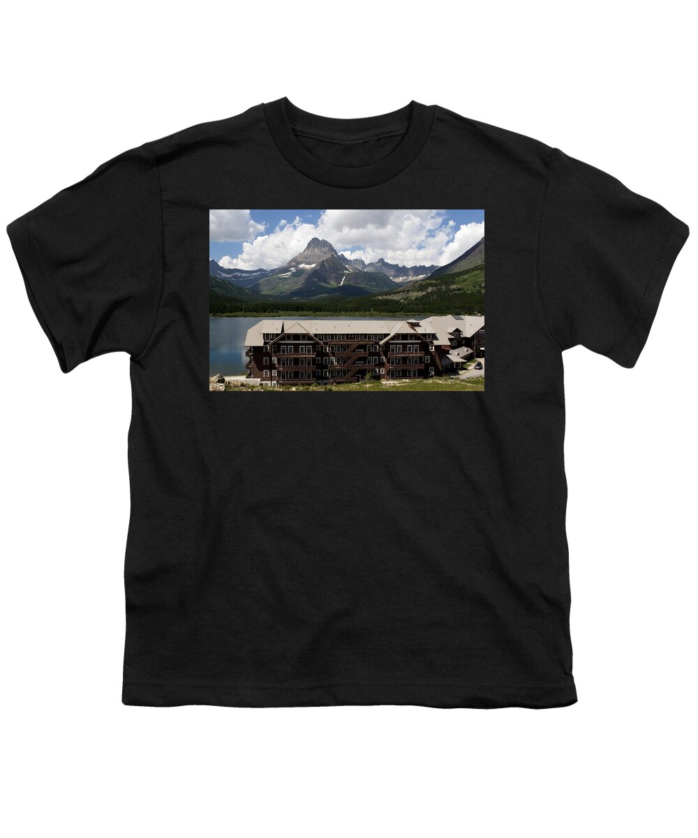 Many Glacier Lodge Youth T-Shirt featuring the photograph The Hills Are Alive by Lorraine Devon Wilke