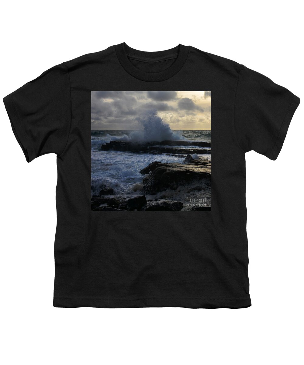 Photography By Paul Davenport Youth T-Shirt featuring the photograph The labouring of waves. 1 by Paul Davenport