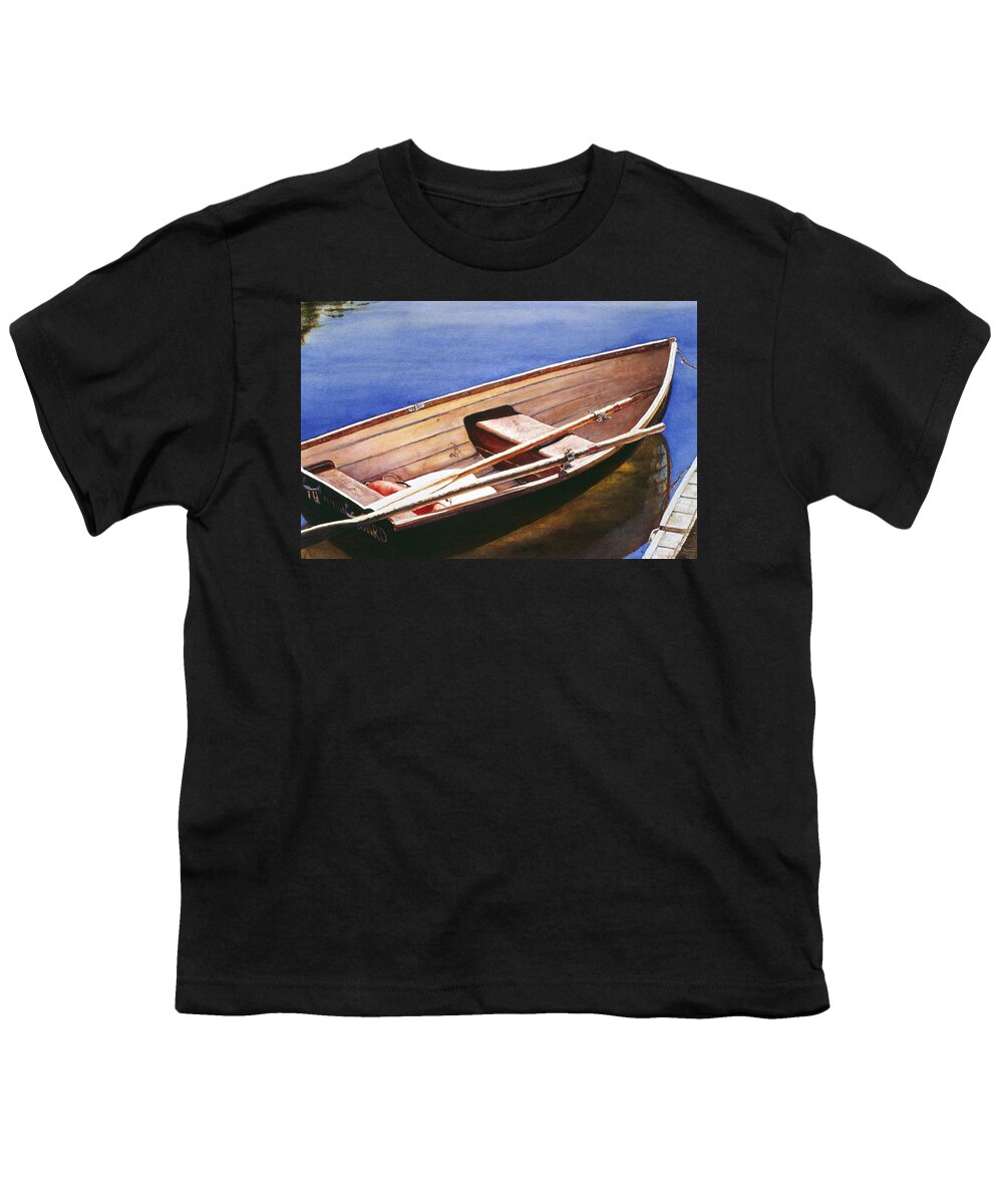 Landscape Youth T-Shirt featuring the painting The Lake Boat by Barbara Pease