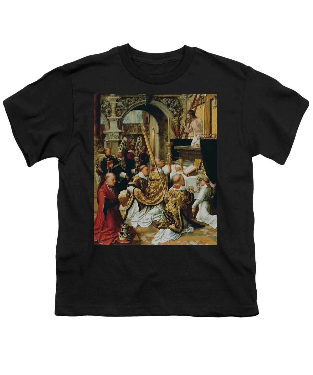 16th Century Art Youth T-Shirt featuring the painting The Mass of Saint Gregory the Great by Adriaen Isenbrandt