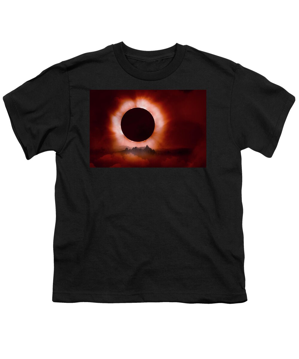 Clouds Youth T-Shirt featuring the photograph Total Eclipse of the Sun in the Mountains by Debra and Dave Vanderlaan