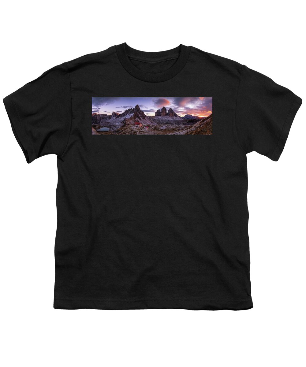 Dolomites Youth T-Shirt featuring the photograph Tre Cime di Lavaredo Panorama by Elias Pentikis