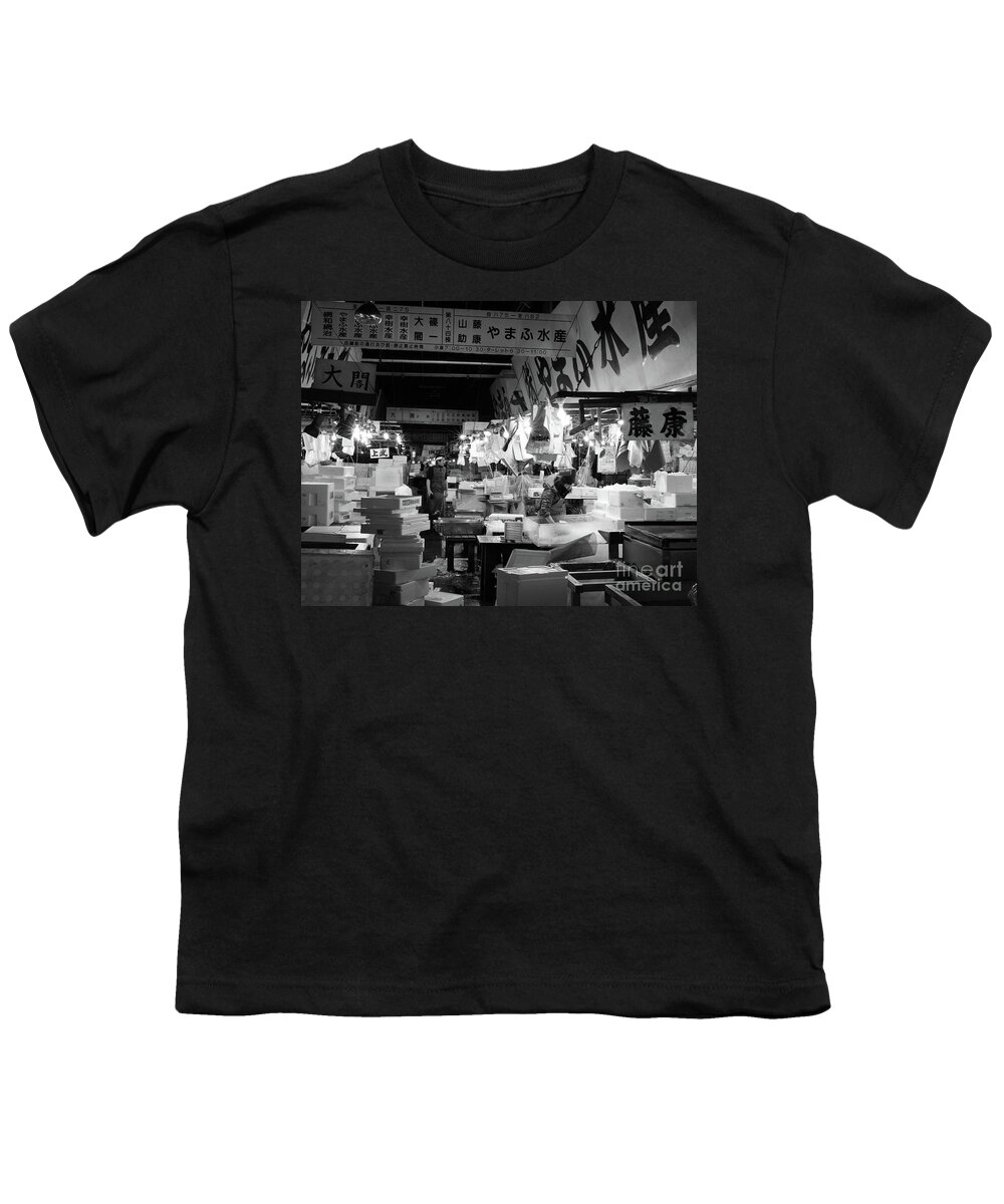 People Youth T-Shirt featuring the photograph Tsukiji Shijo, Tokyo Fish Market, Japan 3 by Perry Rodriguez