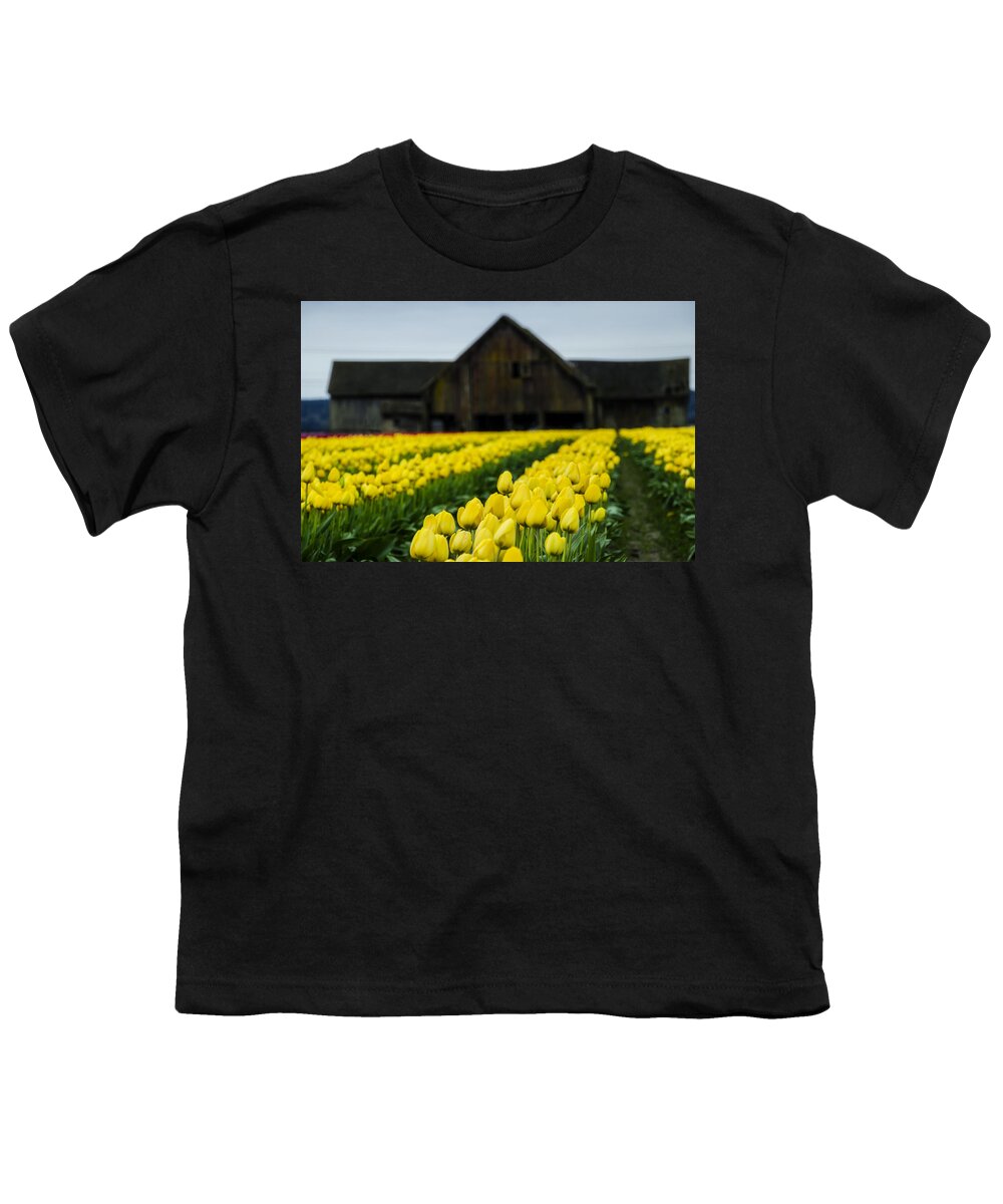 Elegant Youth T-Shirt featuring the photograph Tulips and a Barn by Pelo Blanco Photo